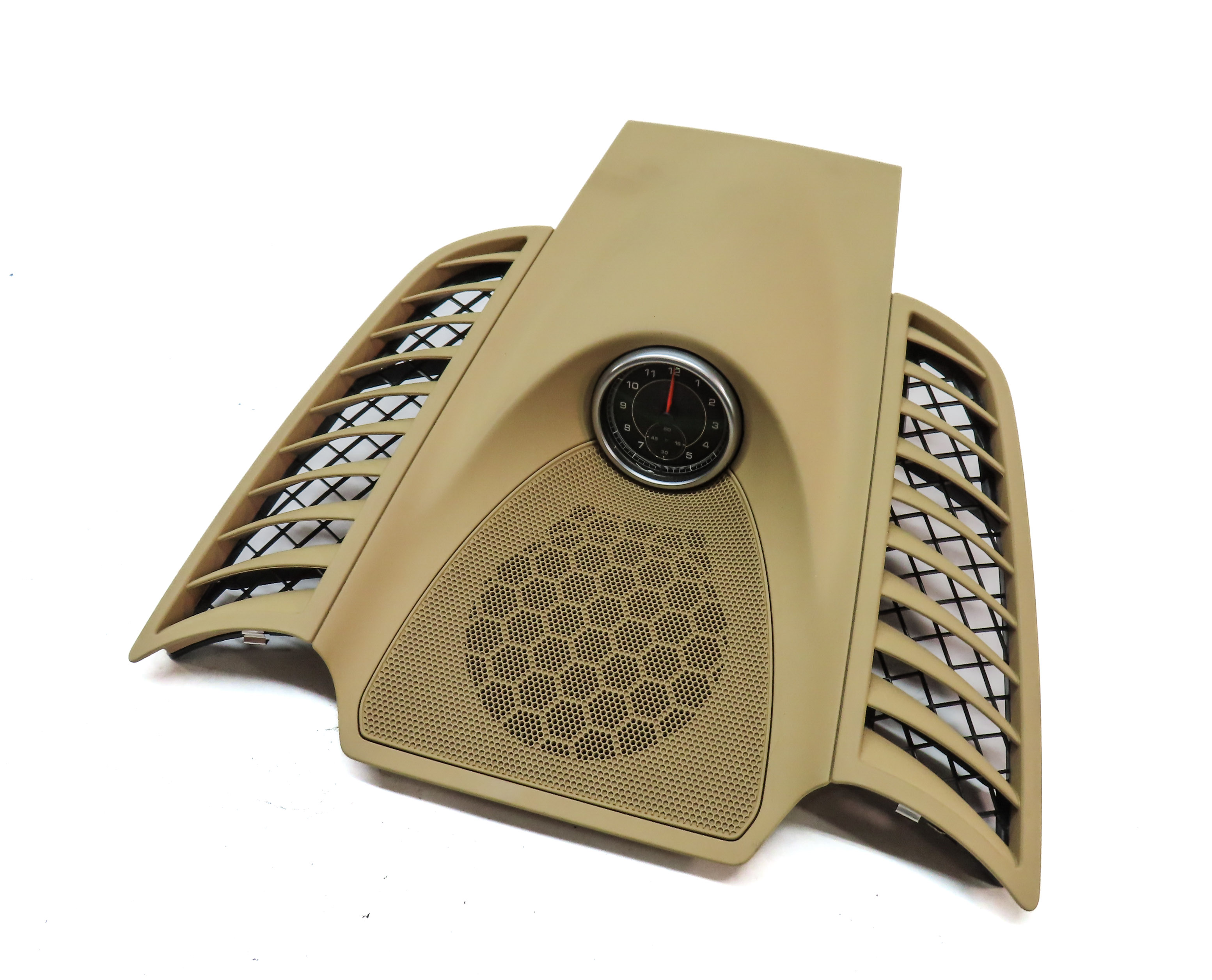 2013 PORSCHE CAYENNE (958) FRONT CENTER DASH SPEAKER COVER w/ CLOCK (BEIGE) — exact item pictured
